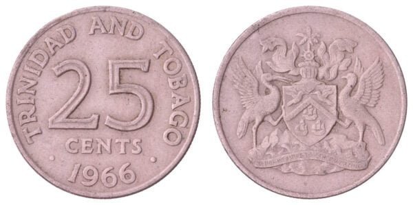 TRINIDAD AND TOBAGO 25 cents 1966 VF