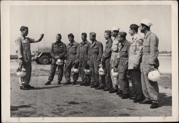YUGOSLAVIA Group of Army Airforce pilots / dated 1957 / 140 x 95 mm / vintage photo