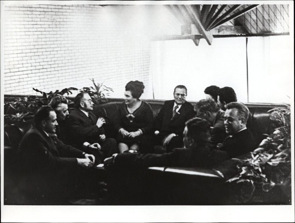 YUGOSLAVIA Josip Broz Tito and Jovanka Broz with group of people / press photo / 180 x 240 mm / vintage photo