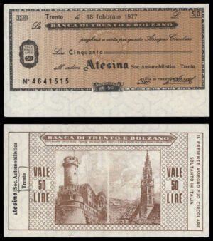 ITALY 50 lire 1977 / Banca di Trento e Bolzano / voucher / XF