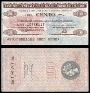 ITALY 100 lire 1976 / L'Istituto Centrale delle Banche Popolari Italiane / voucher / XF