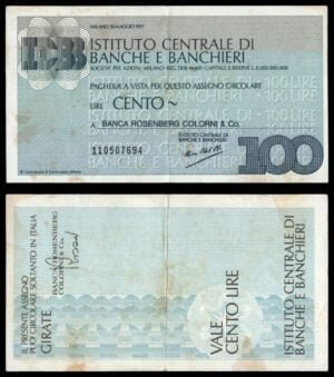 ITALY 100 lire 1977 / Istituto Centrale di Banche e Banchieri / voucher / VF-