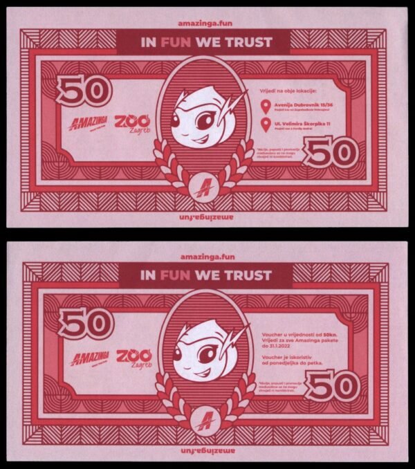 CROATIA Zagreb 50 kuna ND(2021) / Amazinga Fun Park Voucher / UNC