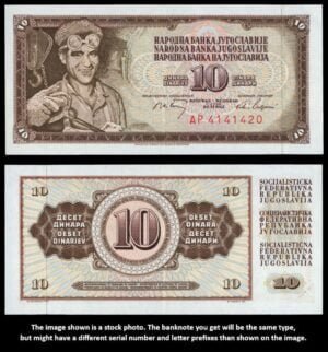 YUGOSLAVIA 10 dinara 1968 / Narrow letters in serial number / XF+