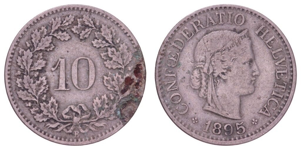 SWITZERLAND 10 rappen 1895 VF-