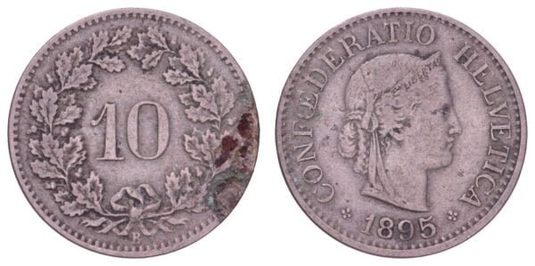 SWITZERLAND 10 rappen 1895 VF-
