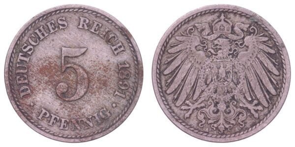GERMANY Empire 5 pfennig 1891A VF-