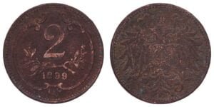 AUSTRIA 2 heller 1899 F+