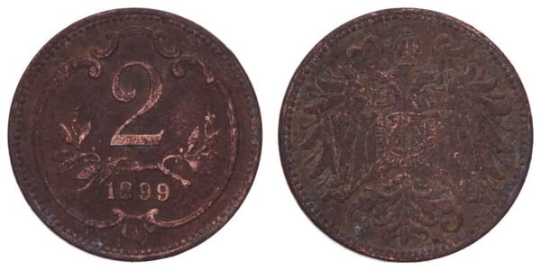 AUSTRIA 2 heller 1899 F+