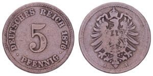 GERMANY 5 pfennig 1876A VF-