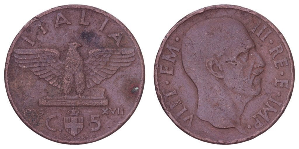 ITALY 5 centesimi 1939 / WWII issue / VF