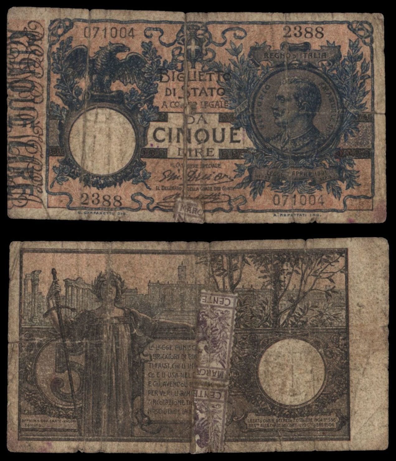 5 lire 1901 peso