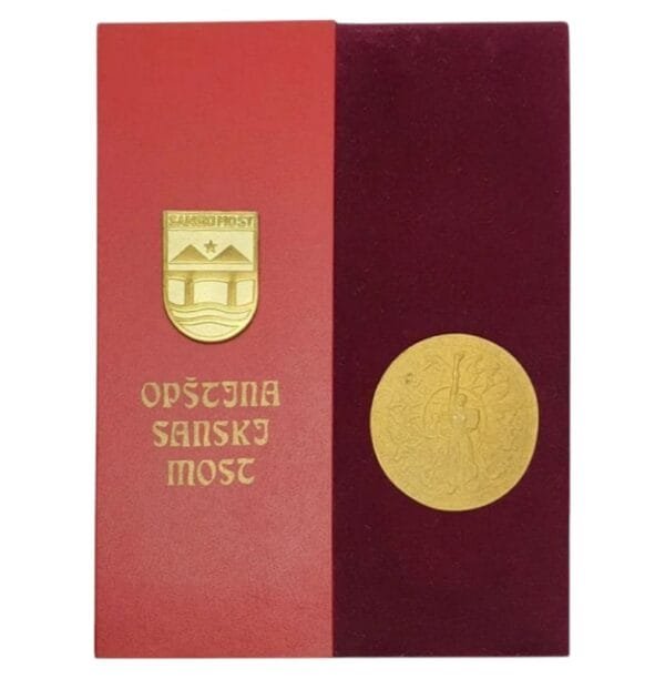 YUGOSLAVIA Bosnia and Herzegovina Sanski Most Municipality award plaque / with diploma folder
