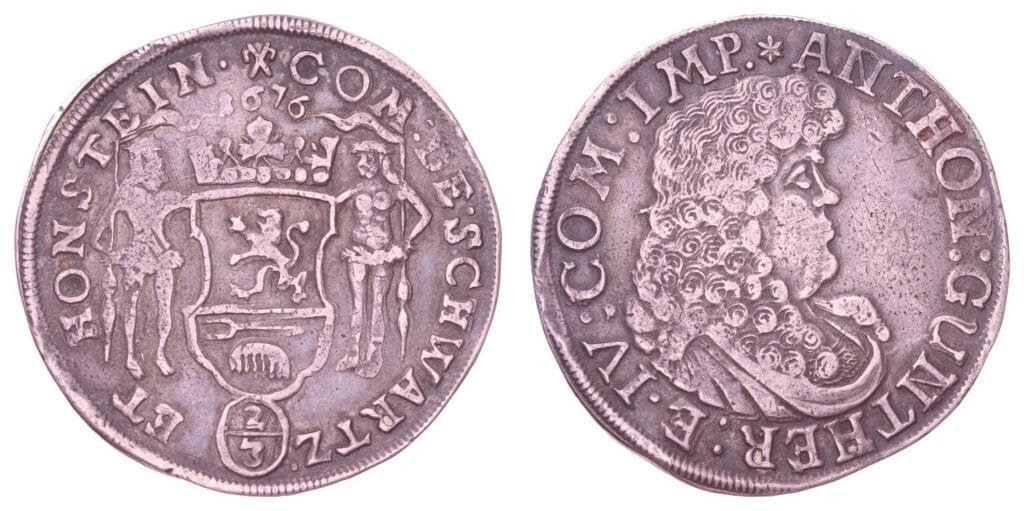 GERMANY 2/3 thaler 1676 / Schwarzburg-Sondershausen / Silver / F