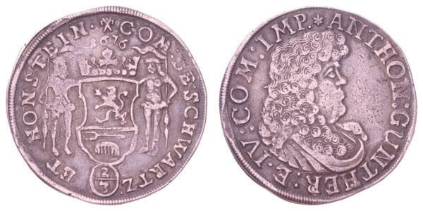 GERMANY 2/3 thaler 1676 / Schwarzburg-Sondershausen / Silver / F