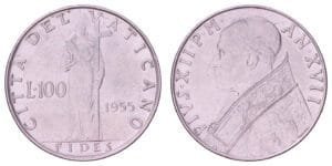 VATICAN CITY 100 lire 1955 VF