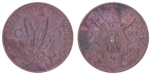 VATICAN CITY 5 centesimi 1930 VF