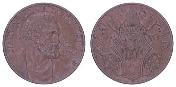 VATICAN CITY 10 centesimi 1930 VF