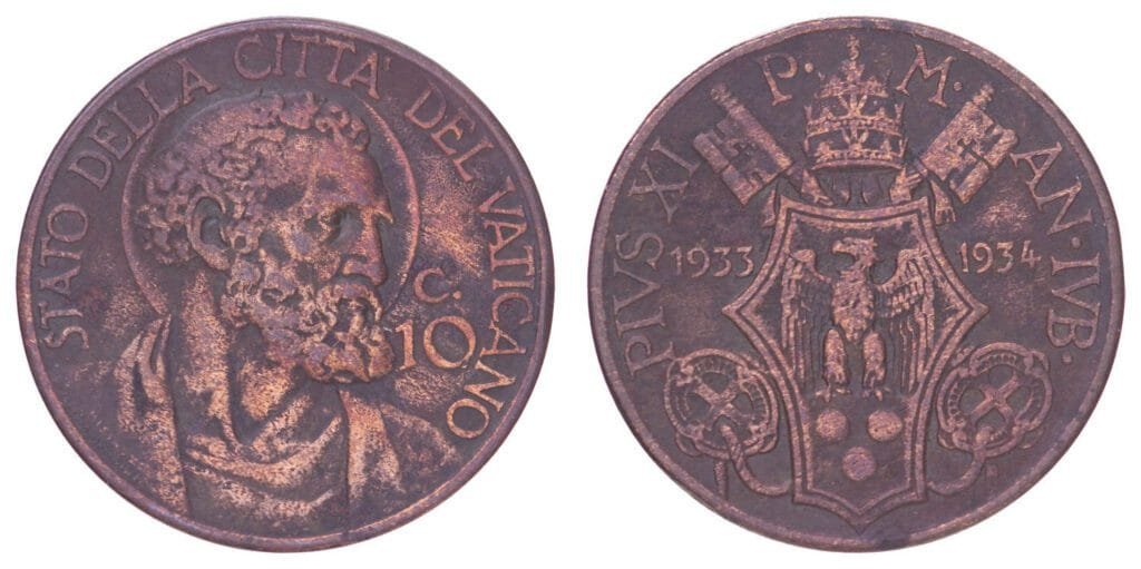 VATICAN CITY 10 centesimi 1933-1934 VF