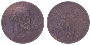VATICAN CITY 10 centesimi 1934 VF