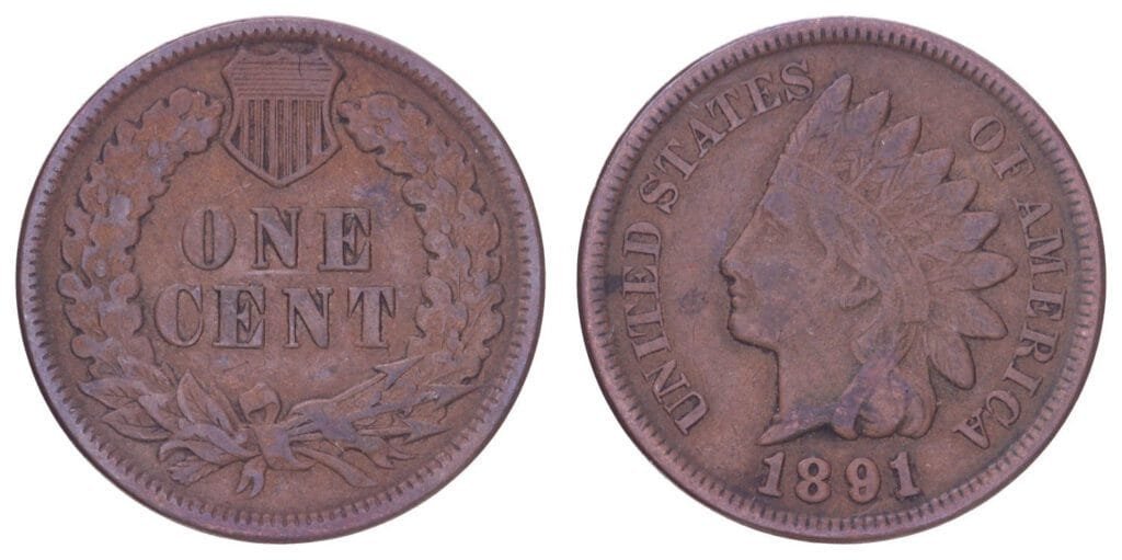 UNITED STATES OF AMERICA 1 cent 1891 / Indian Head / VF