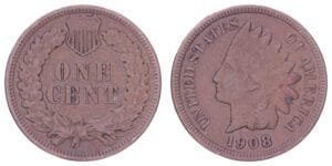 UNITED STATES OF AMERICA 1 cent 1908 / Indian Head / VF