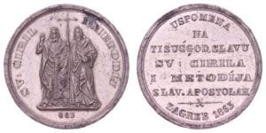 CROATIA 1863 Zagreb - St. Cyril and Methodius [USPOMENA NA TISUĆGOD. SLAVU SV. CIRILA I METODIJA SLAV. APOSTOLAH] by Franjo Karess / Tin medal / 5.35 g / 26 mm