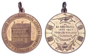 CROATIA 1907 Military Veterans' Association of Archeduke Leopold Salvator [Vojno veteransko društvo nadvojvode Leopolda Salvatora] by Justitz / Bronze medal / 10.53 g. / 30 mm