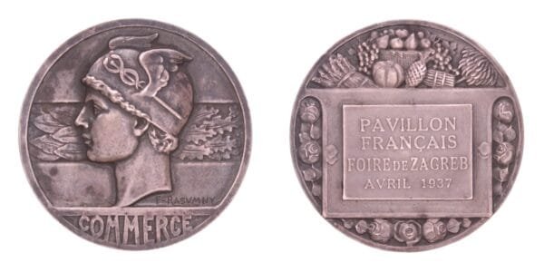 FRANCE 1937 Zagreb Exhibition - French Pavillion by Félix Rasumny / Silver medal / 60.56 g. / 50 mm