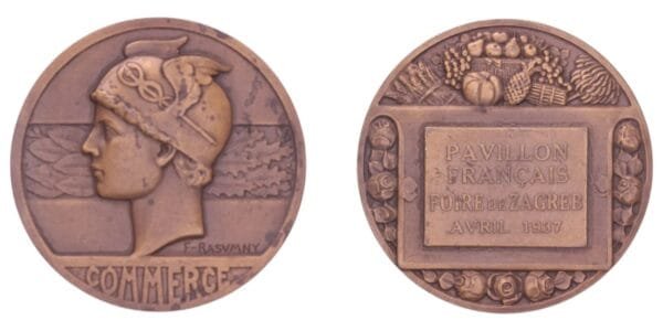 FRANCE 1937 Zagreb Exhibition - French Pavillion by Félix Rasumny / Bronze medal / 57.73 g. / 50 mm