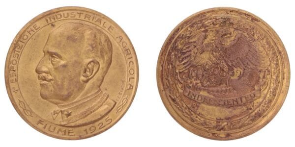 ITALY Fiume (today Rijeka, Croatia) 1925 Industrial and Agricultural Exhibition [ESPOSIZONE INUDSTRIALE AGRICOLA - FIUME 1925] by E.E. Bertoni / Bronze medal / 72.49 g / 51 mm