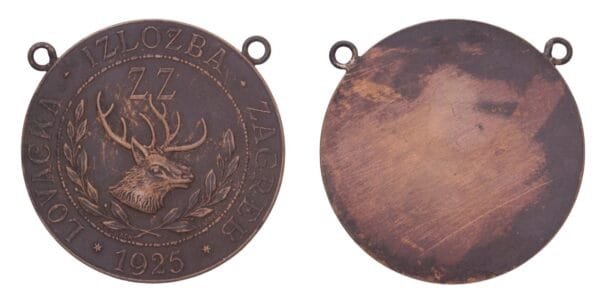 CROATIA 1925 Zagreb Hunting Exhibition [ZZ - Zagrebački Zbor / LOVAČKA IZLOŽBA] / Bronze medal / 33.12 g / 50 mm