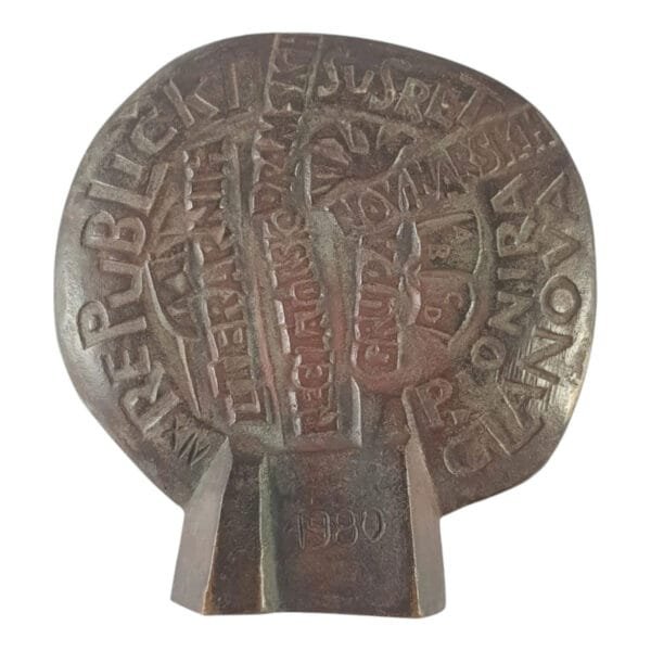 CROATIA 1980 Meeting of Pioneers [REPUBLIČKI SUSRETI PIONIRA ČLANOVA LITERARNIH, RECITATORSKO DRAMSKIH, NOVINARSKIH GRUPA.] by Želimir Janeš / Bronze medal / 1090 g / 120 x 116 mm