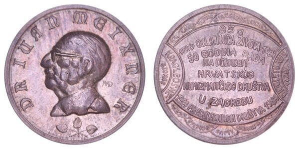 CROATIA Ivan Meixner / token of the Croatian Numismatic Society 1984 by Damir Mataušić / Silver / 15.90 g / 29 mm