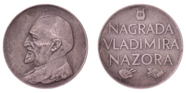 CROATIA Vladimir Nazor Award [NAGRADA VLADIMIRA NAZORA] by Želimir Janeš / Silver plated Bronze medal / 96 g / 60 mm
