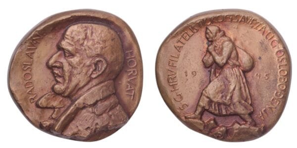 CROATIA Radoslav Horvat / 5th Anniversary of fo Philatelistic Association, 1945 by Vanja Radauš / Bronze medal / 261 g / 65 mm