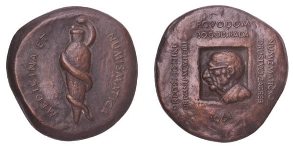 CROATIA Ivan Meixner / Croatian Numismatic Association by Vanja Radauš (1963) / Bronze medal / 243 g / 70 mm