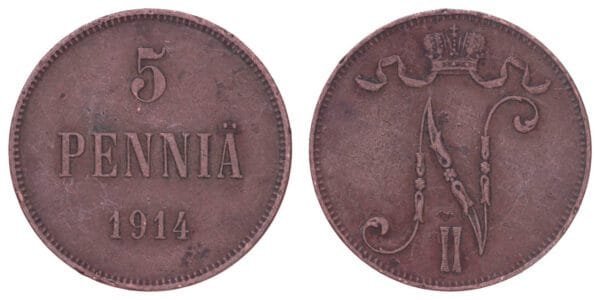 FINLAND 5 pennia 1914 VF