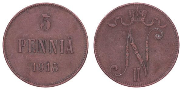 FINLAND 5 pennia 1915 VF