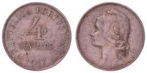 PORTUGAL 4 centavos 1917 VF
