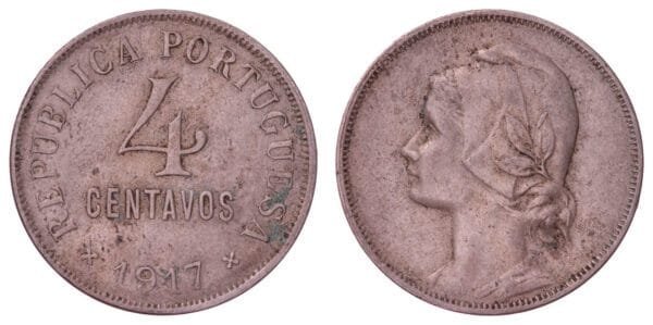 PORTUGAL 4 centavos 1917 VF