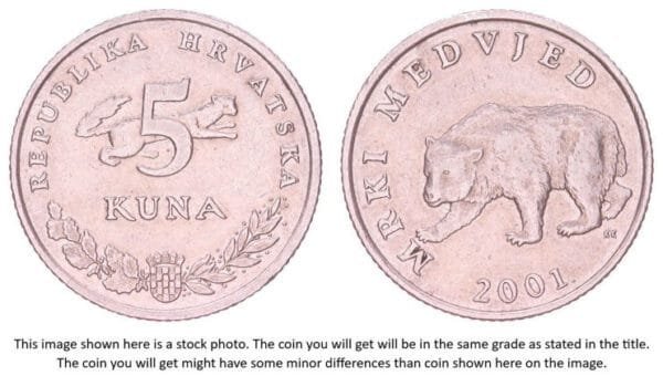 CROATIA 5 kuna 2001 / Croatian text / XF+