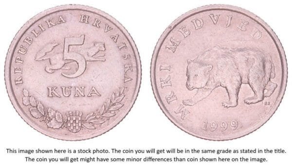 CROATIA 5 kuna 1999 / Croatian text / VF+