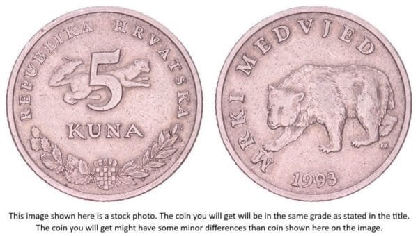 CROATIA 5 kuna 1993 / Croatian text / VF