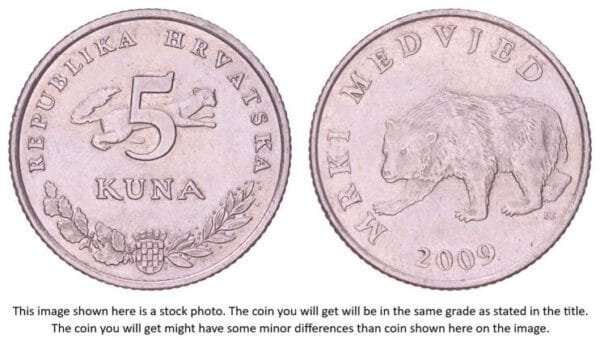 CROATIA 5 kuna 2009 / Croatian text / VF+