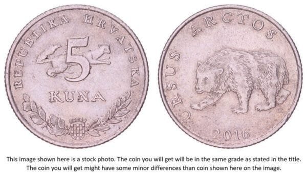 CROATIA 5 kuna 2016 / Latin text / VF+