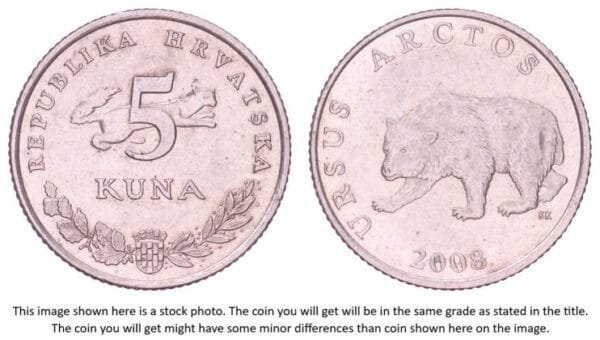 CROATIA 5 kuna 2008 / Latin text / XF