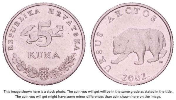 CROATIA 5 kuna 2002 / Latin text / VF+