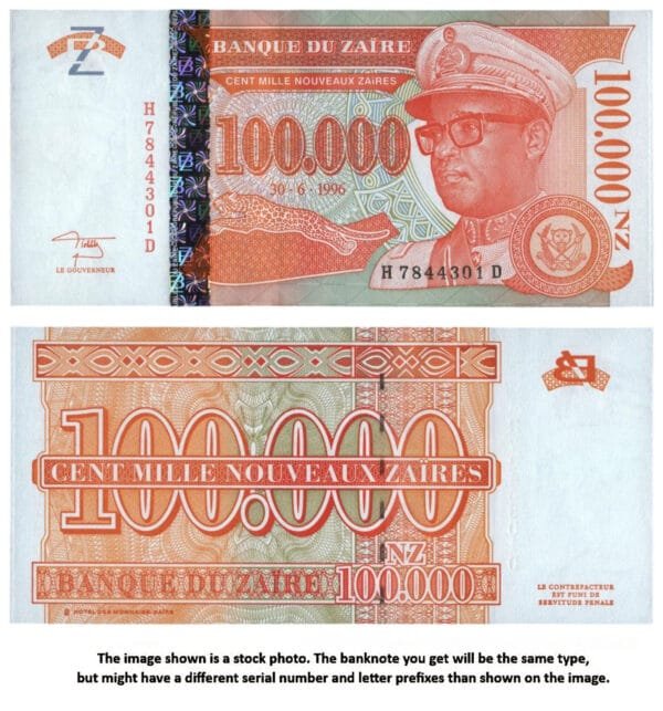 ZAIRE 100000 zaires 1996 UNC