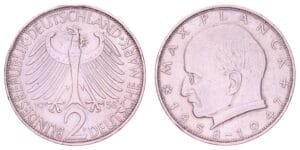 GERMANY 2 mark 1958F / Max Planck / VF